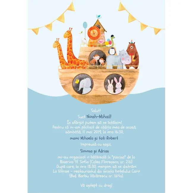 Invitatie de botez  Arca lui Noe - SHYFL009