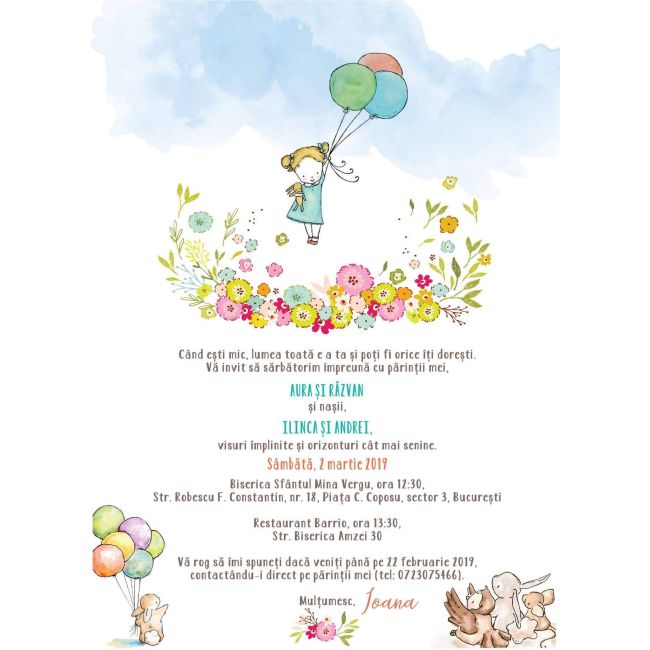 Invitatie de botez  Fetita cu baloane - SHYFL016
