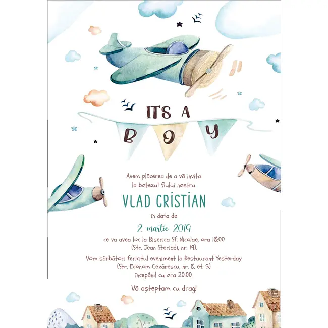 Invitatie de botez Avion - SHYFL022