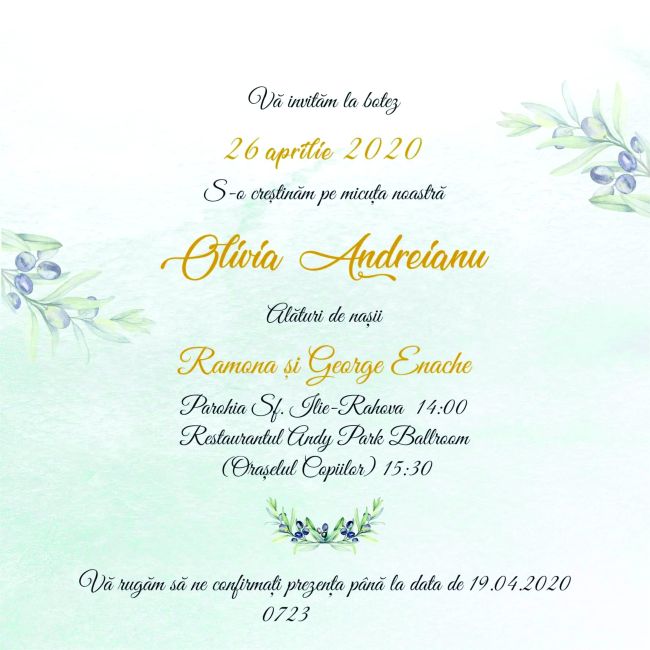 Invitatie de botez Olive branch - SHYFL029