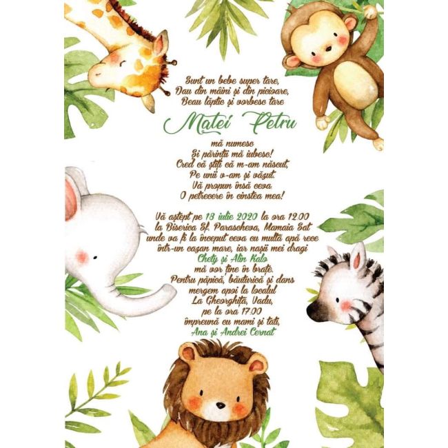 Invitatie de botez Jungle - SHYFL031