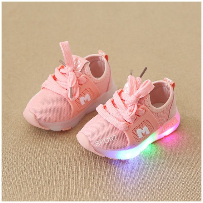 Adidasi roz somon cu luminite - Fashion LIM333-4-c.Marimea 29