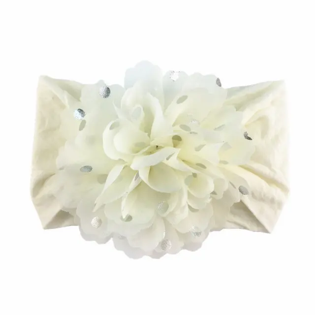 Bentita lata cu floare din tulle si buline argintii MDFD351-c8