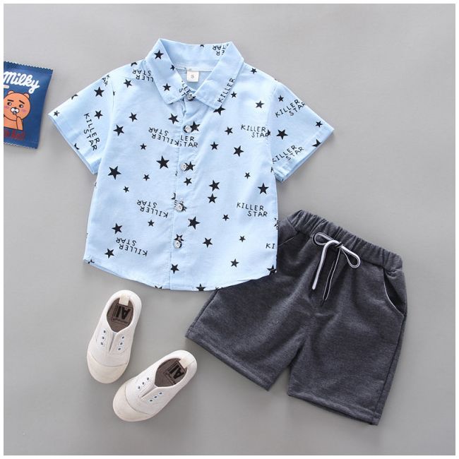 Costum cu camasuta bleu cu stelute LIHQ369-4
