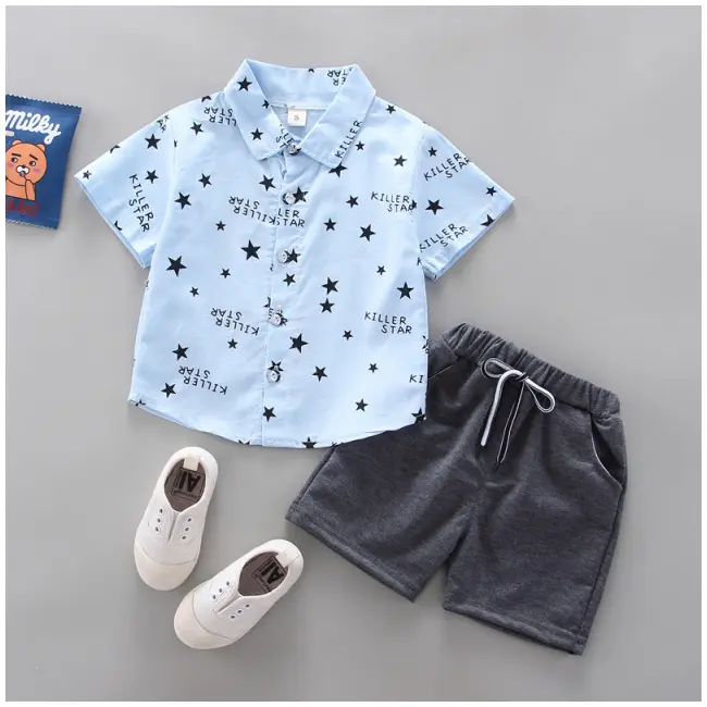 Costum cu camasuta bleu cu stelute LIHQ369-4