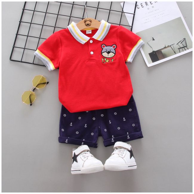 Costum cu tricou rosu - Bear LIW-152-4.9-12 luni (Marimea 20 incaltaminte)