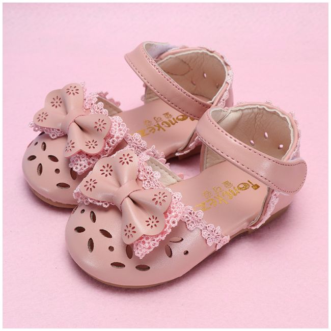 Pantofi roz pudra cu fundita si danteluta MDA01-1-sa45(DE5)