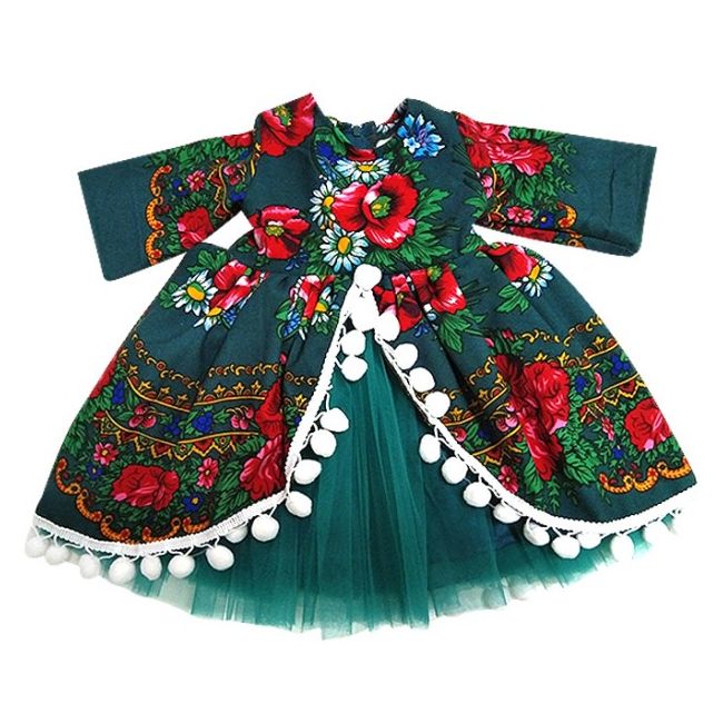 Rochita Green Diva cu maneca lunga (Marime Disponibila: 7 ani) F018-ML-Green