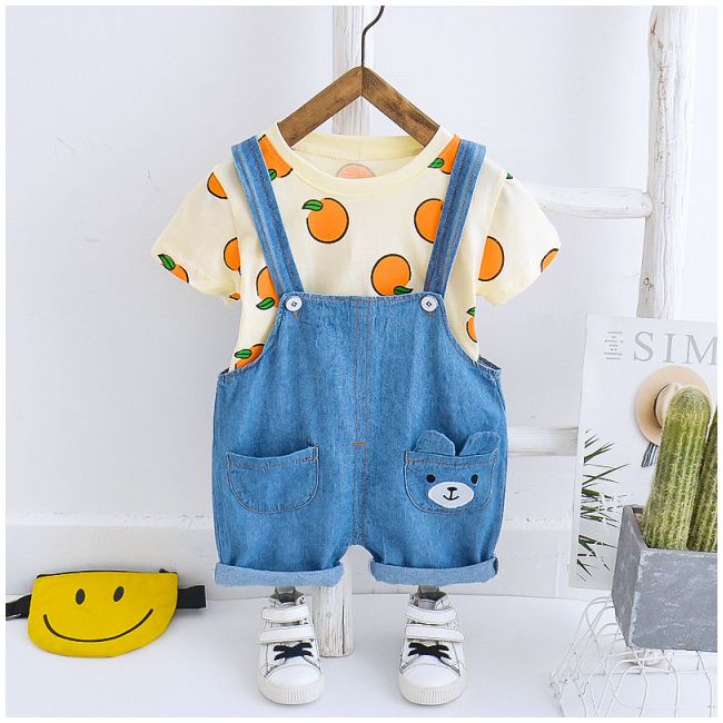Salopeta din blugi cu tricou crem MBW-121-2.18-24 luni