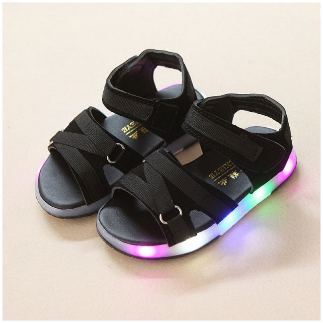 Sandale negre cu barete si luminite LI938-3-DE4