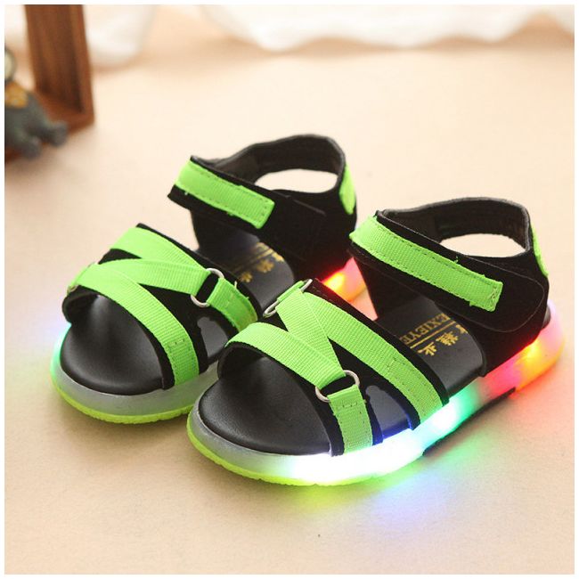 Sandale negre cu barete verde neon LI938-2-DE4