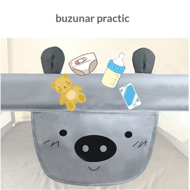 Bariera protectie pat culisanta xxl 180 cm bears grey, inaltime reglabila 68-98 cm lvtk5904067518186