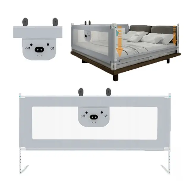Bariera protectie pat culisanta xxl 200 cm bears grey, inaltime reglabila 68-98 cm lvtk5904067518209