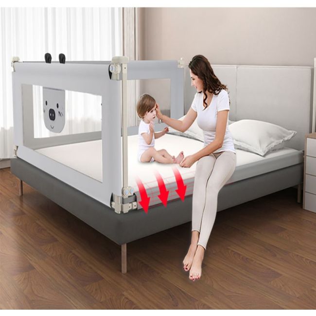 Bariera protectie pat culisanta XXL 200 cm Bears Grey, inaltime reglabila 68-98 cm LVTK5904067518209