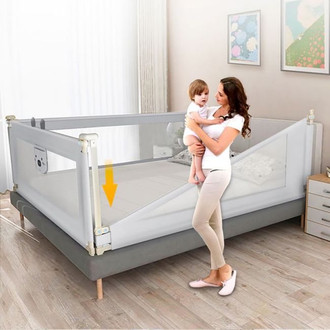Bariera protectie pat culisanta XXL 200 cm Bears Grey, inaltime reglabila 68-98 cm LVTK5904067518209