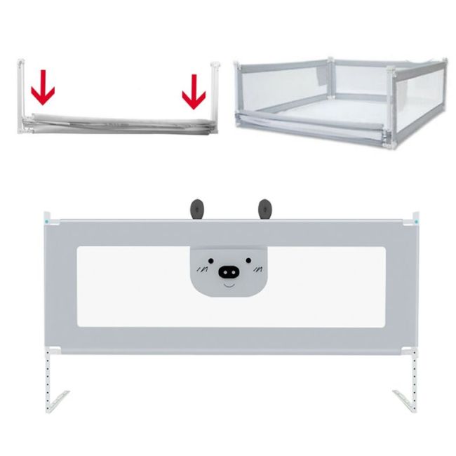 Bariera protectie pat culisanta XXL 200 cm Bears Grey, inaltime reglabila 68-98 cm LVTK5904067518209
