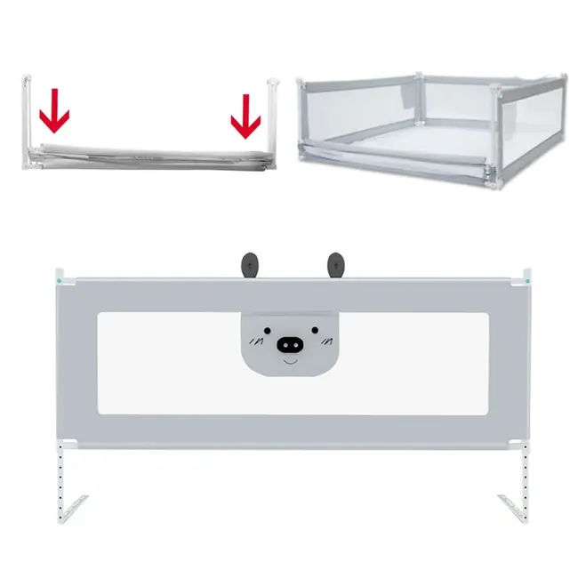 Bariera protectie pat culisanta xxl 200 cm bears grey, inaltime reglabila 68-98 cm lvtk5904067518209