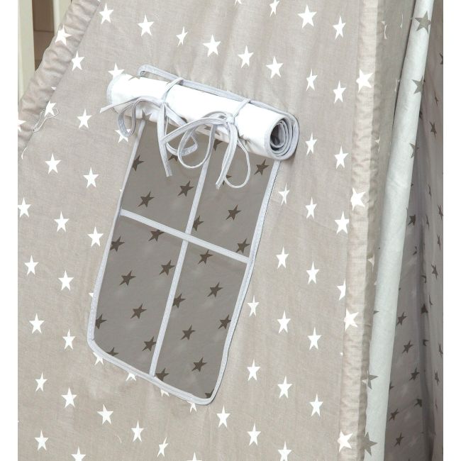 Cort De Joaca Stars Reversibil, Cu Saltea Impermeabila Inclusa, Indian Teepee Din Bumbac, Alb Gri Pjb63050