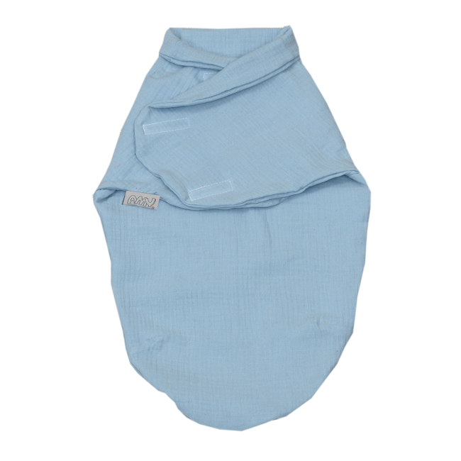 Sistem De Infasare Bumbac, Inchidere Velcro, Baby Swaddle, Puzzle Muslin Blue, Amy Pjb80847