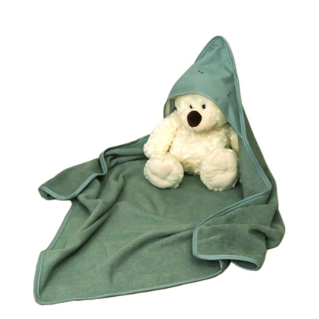 Prosop De Baie Pentru Bebelusi Din Bumbac Frotte, Cu Gluga, Pure Verde Salvia, 75 X 75 Cm Pjb80160