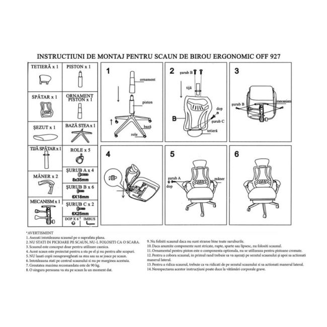 Scaun birou ergonomic off 927, mesh, suport picioare ajustabil, functie recliner, suport lombar, tetiera detasabila, 100 kg, alb drm9631