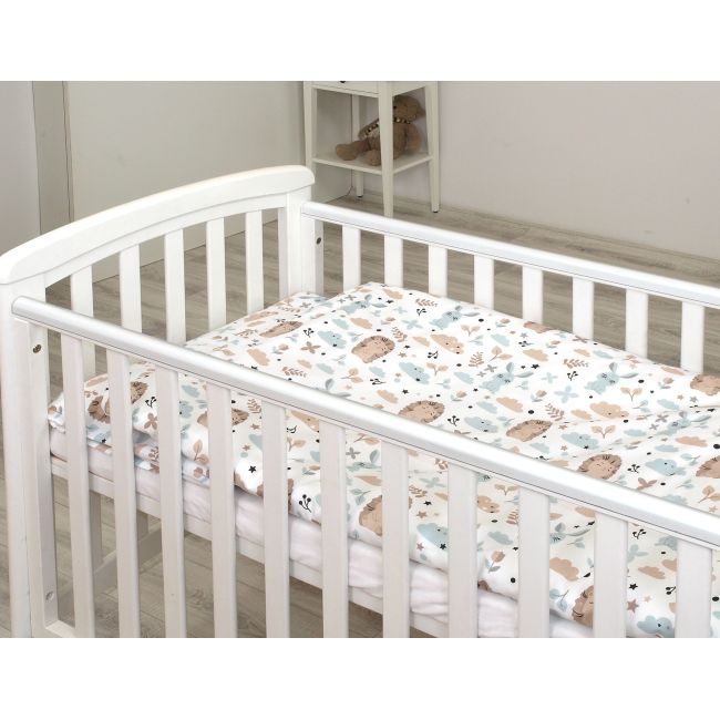 Set Lenjerie Din Bumbac Cu Protectie Laterala Pentru Pat Bebe 120 X 60 Cm, Iepuras Blue, Amy Pjb69679