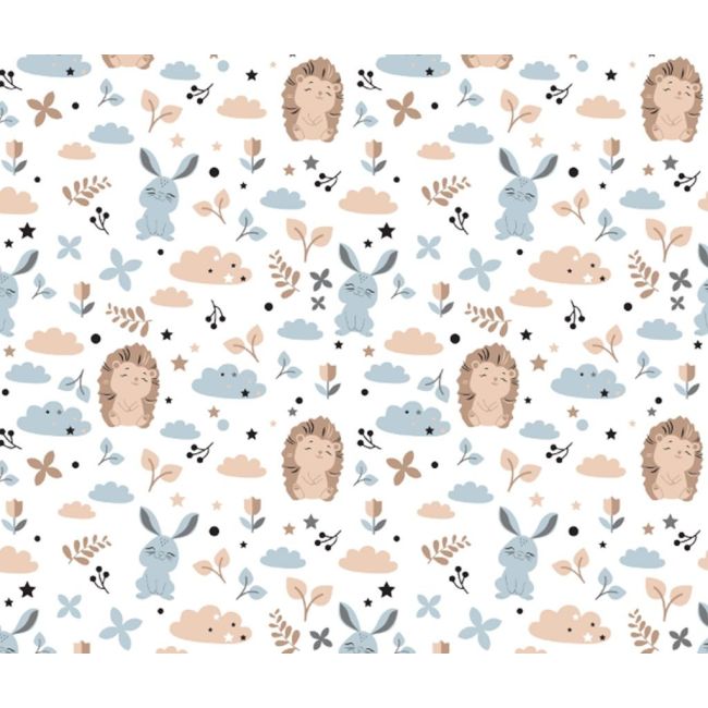 Set Lenjerie Din Bumbac Cu Protectie Laterala Pentru Pat Bebe 120 X 60 Cm, Iepuras Blue, Amy Pjb69679