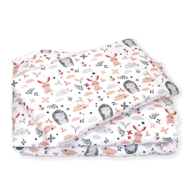 Set Lenjerie Din Bumbac Cu Protectie Laterala Pentru Pat Bebe 120 X 60 Cm, Iepuras Roz, Amy Pjb69680