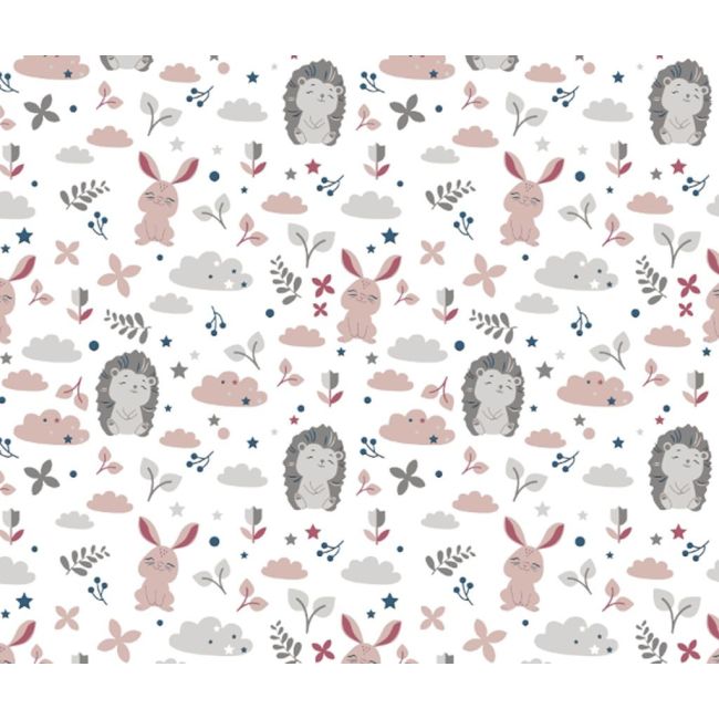 Set Lenjerie Din Bumbac Cu Protectie Laterala Pentru Pat Bebe 120 X 60 Cm, Iepuras Roz, Amy Pjb69680