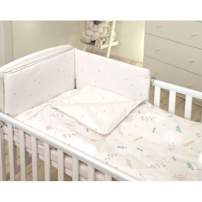 Amy - Lenjerie 3 Piese Cu Protectie Laterala Airy Din Bumbac,120x60 Cm, Bej Pjb80378