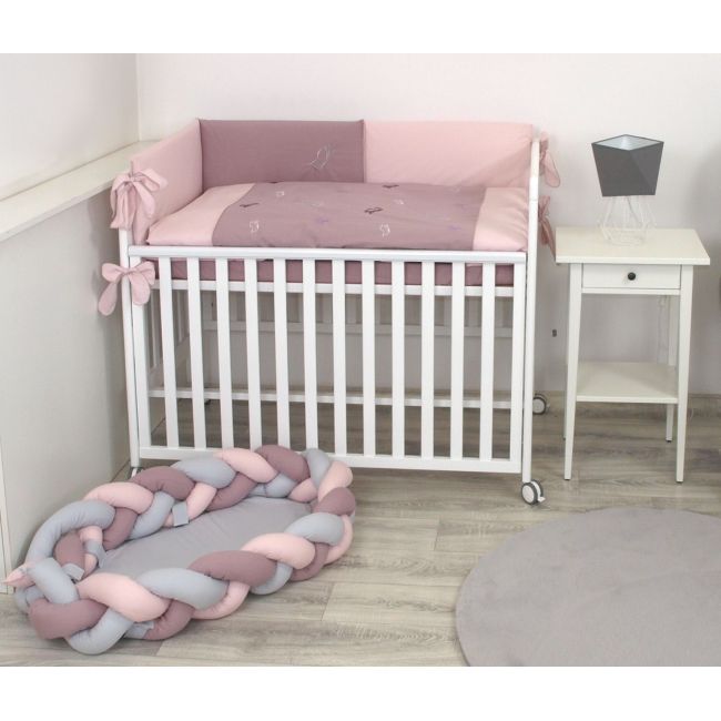 Amy - Lenjerie 3 Piese Cu Protectie Laterala Fluturasi Din Bumbac, 120x60 Cm, Rose Pjb81216