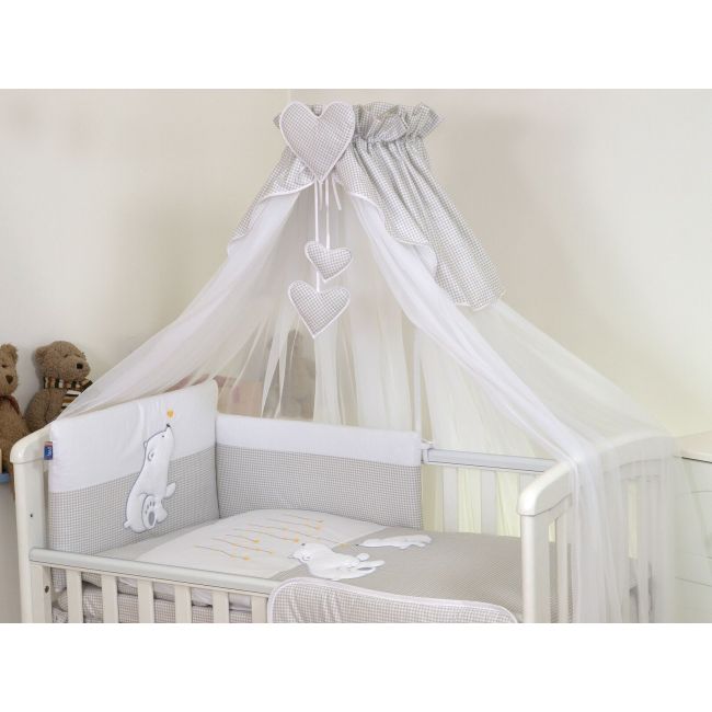Amy - Lenjerie 3 Piese Cu Protectie Laterala Bear Heart Din Bumbac, 120x60 Cm, Gri Pjb68926