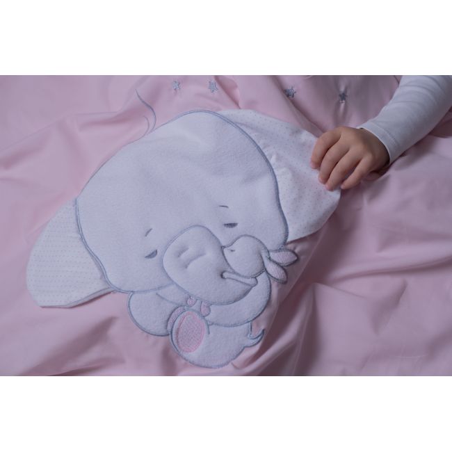 Amy - Lenjerie 3 Piese Cu Protectie Laterala Elefant Din Bumbac, 120x60 Cm, Roz Pjb81334