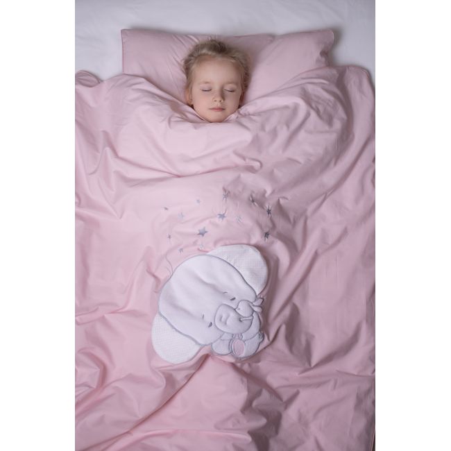 Amy - Lenjerie 3 Piese Cu Protectie Laterala Elefant Din Bumbac, 120x60 Cm, Roz Pjb81334