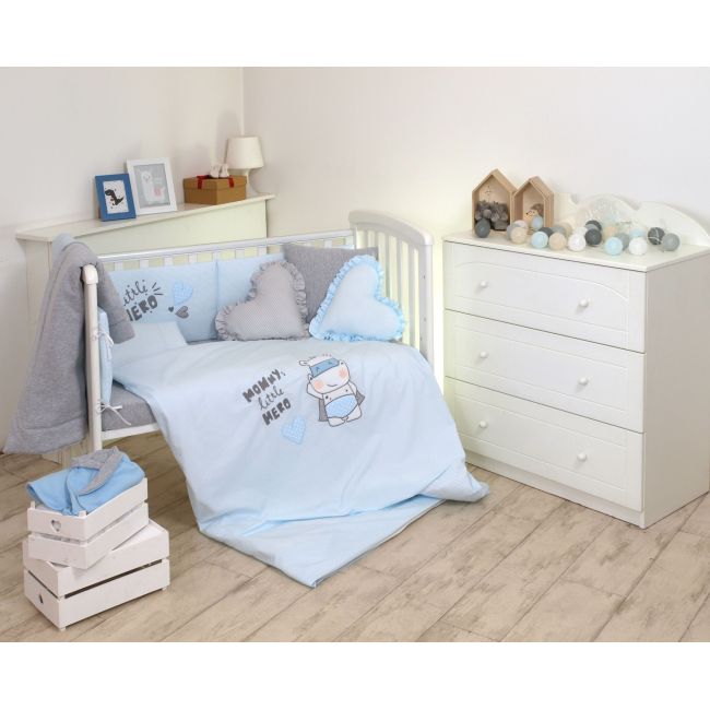 Amy - Lenjerie 3 Piese Cu Protectie Laterala Little Hero Din Bumbac, 120x60 Cm, Blue Pjb80478