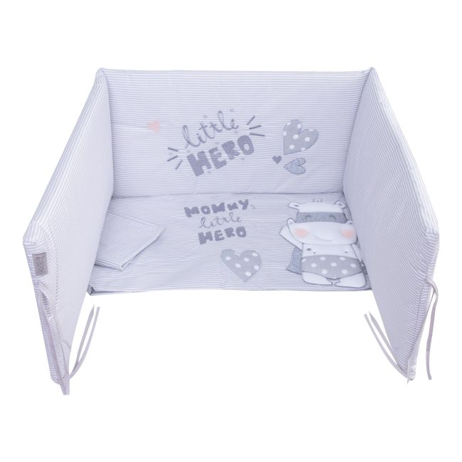 Amy - Lenjerie 3 Piese Cu Protectie Laterala Little Hero Din Bumbac, 120x60 Cm, Gri Pjb80519