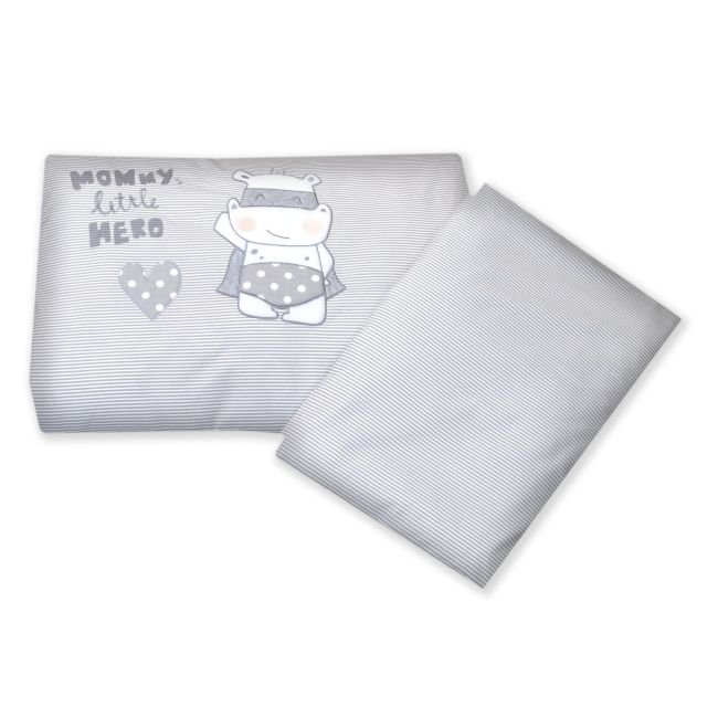 Amy - Lenjerie 3 Piese Cu Protectie Laterala Little Hero Din Bumbac, 120x60 Cm, Gri Pjb80519