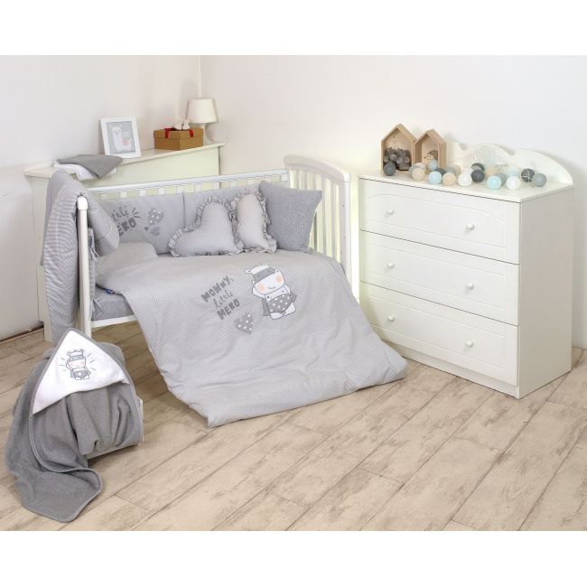 Amy - Lenjerie 3 Piese Cu Protectie Laterala Little Hero Din Bumbac, 120x60 Cm, Gri Pjb80519