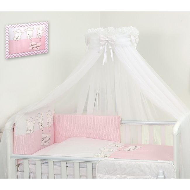 Amy - Lenjerie 3 Piese Cu Protectie Laterala Sweet Dreams Din Bumbac, 120x60 Cm, Roz Pjb66034