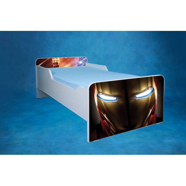 Pat Iron Man Pentru Baieti 2-12 Ani Cu Saltea SafeNest 160x80, Varianta Fara Sertar - Ptv1603