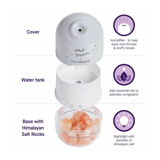 Lampa cu sare din Himalaya, umidificator cu lumina de noapte Clevamama 3070 SUPclvm_3070