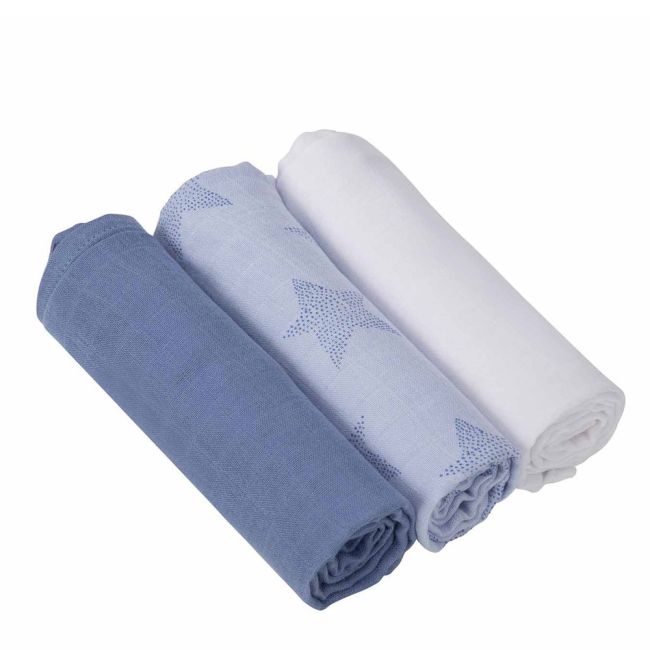 Set 3 paturici de muselina albastru Clevamama 3540 SUPclvm_3540