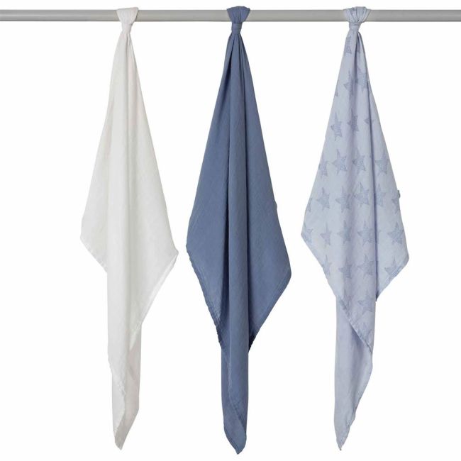 Set 3 paturici de muselina albastru Clevamama 3540 SUPclvm_3540