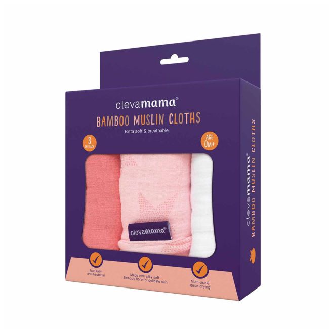 Set 3 paturici de muselina roz Clevamama 3539 SUPclvm_3539
