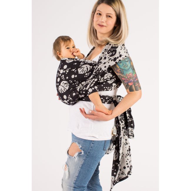 Wrap tesut isara philodendra black denim