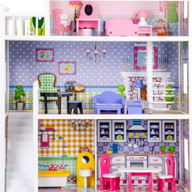 Casuta de papusi din lemn cu mobilier xxl ecotoys hm006604 edeedihm006604