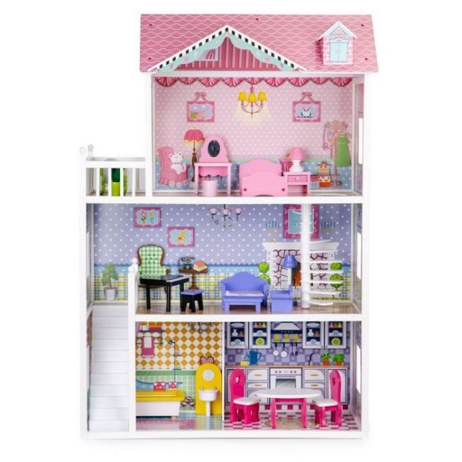 Casuta de papusi din lemn cu mobilier xxl ecotoys hm006604 edeedihm006604