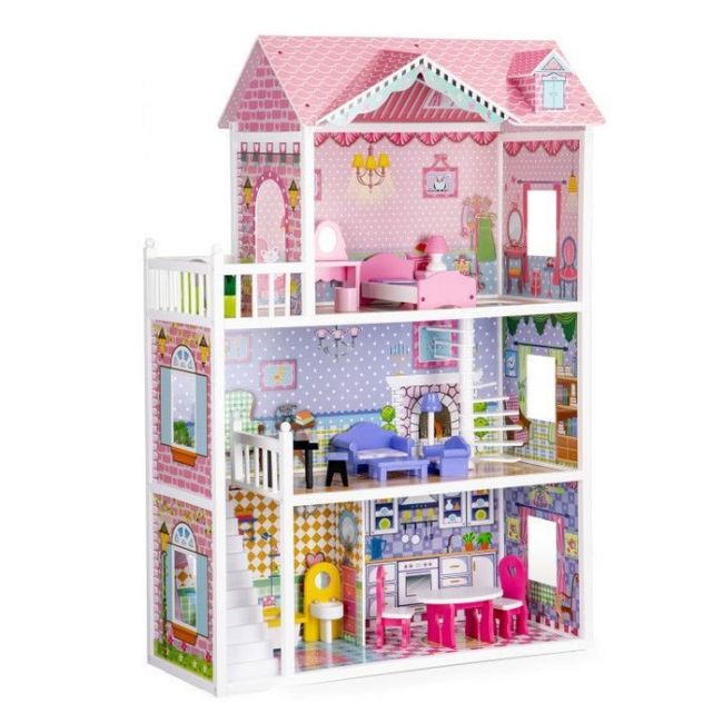 Casuta de papusi din lemn cu mobilier xxl ecotoys hm006604 edeedihm006604