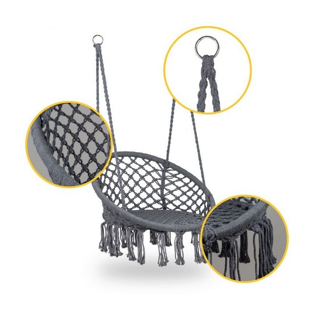 Leagan suspendat pentru interior/exterior, cu spatar, cuib de barza, gri, gw-076 edeedigw-076grey