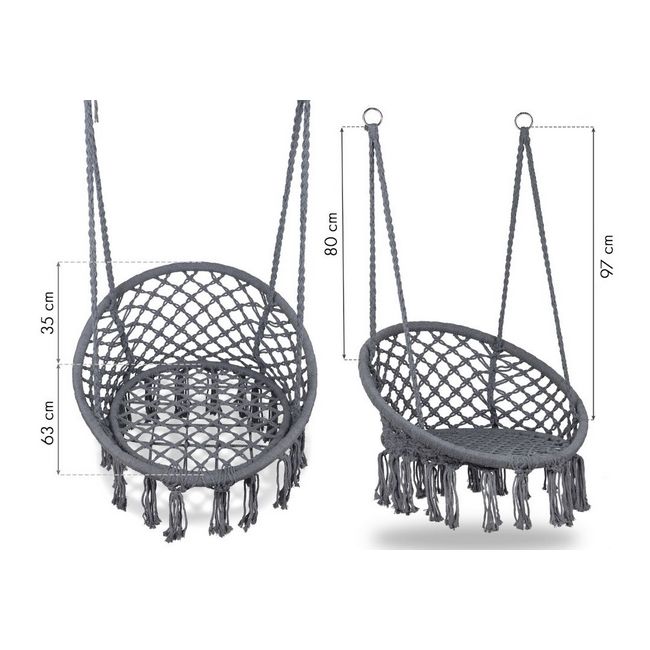Leagan suspendat pentru interior/exterior, cu spatar, cuib de barza, gri, gw-076 edeedigw-076grey